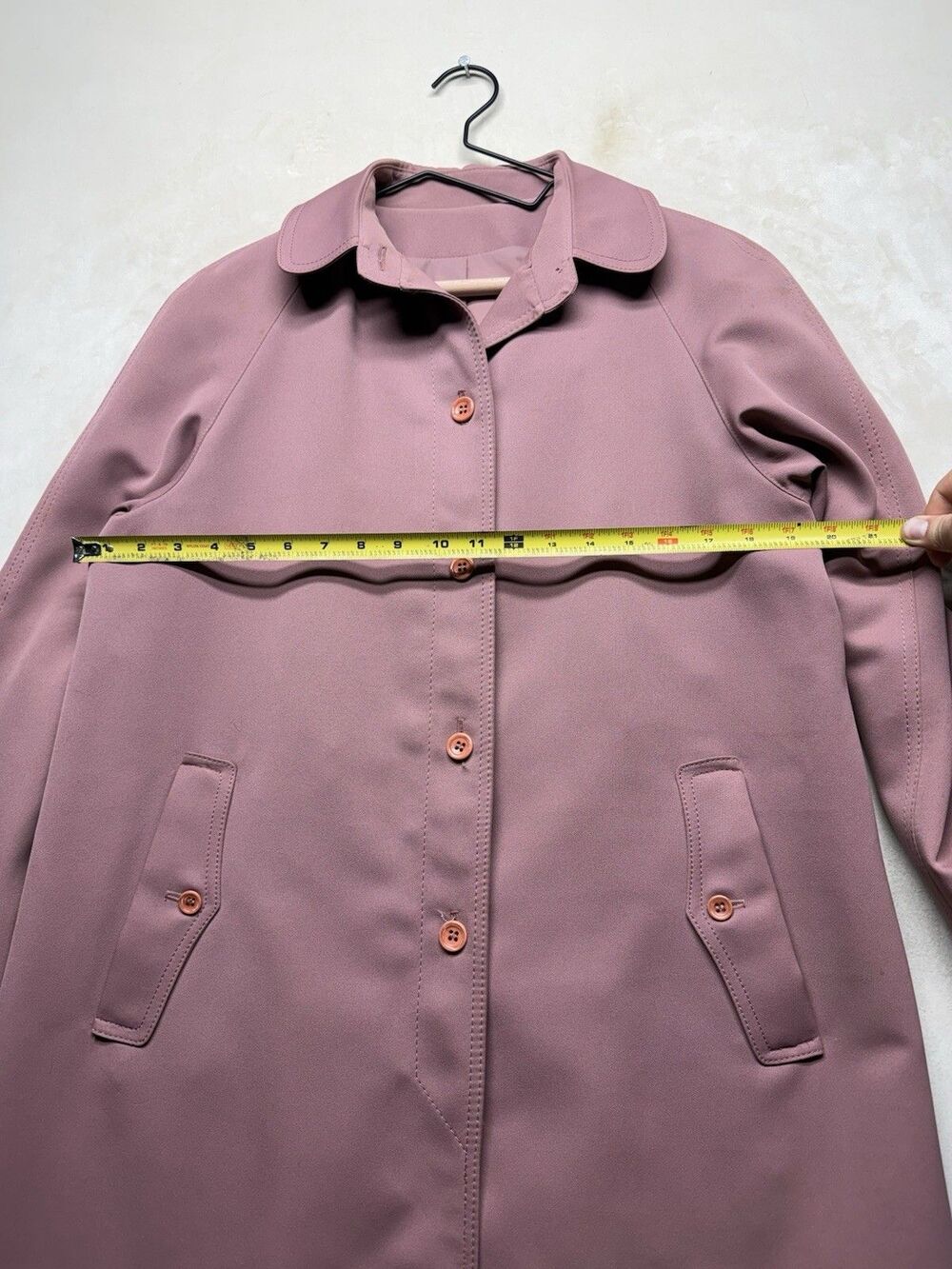 VTG 80s Forecaster Boston Trench Coat Women's M Pink Retro Woven Poly Raincoat - Picture 5 of 6